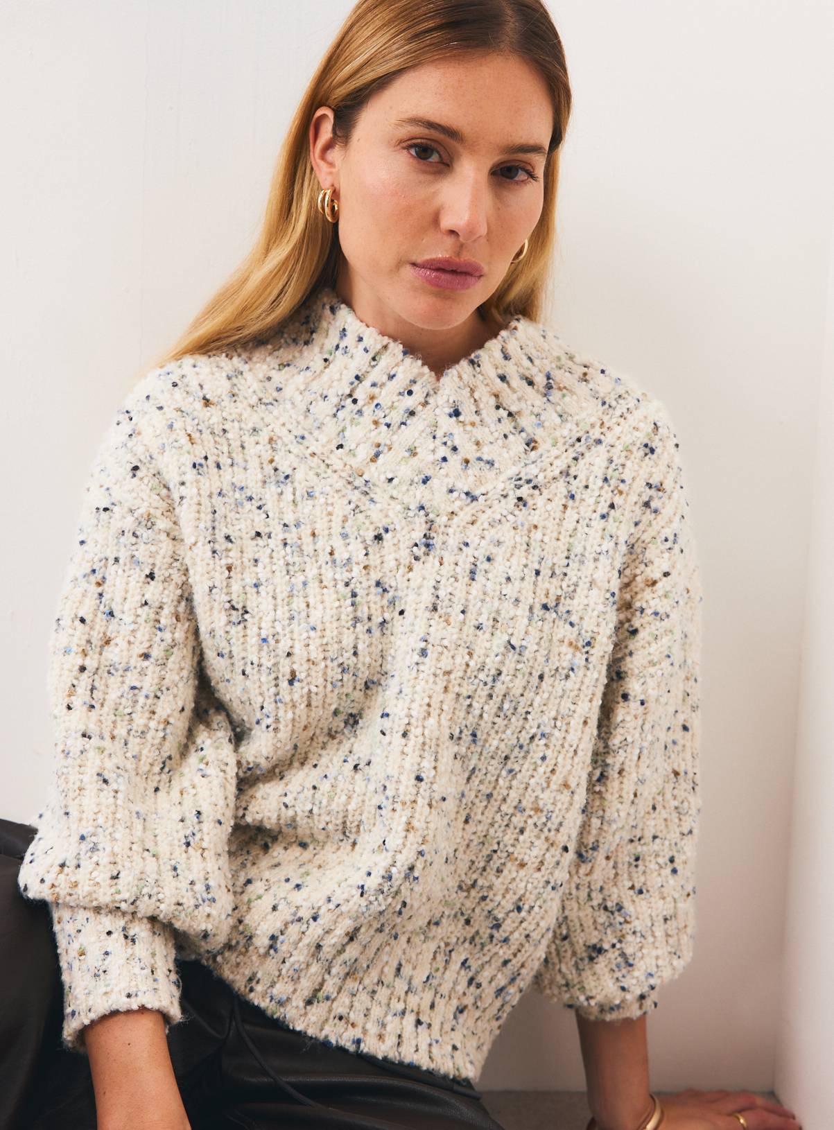 Multi-Coloured Fancy Yarn Popcorn V-Neck Jumper S - Image 1